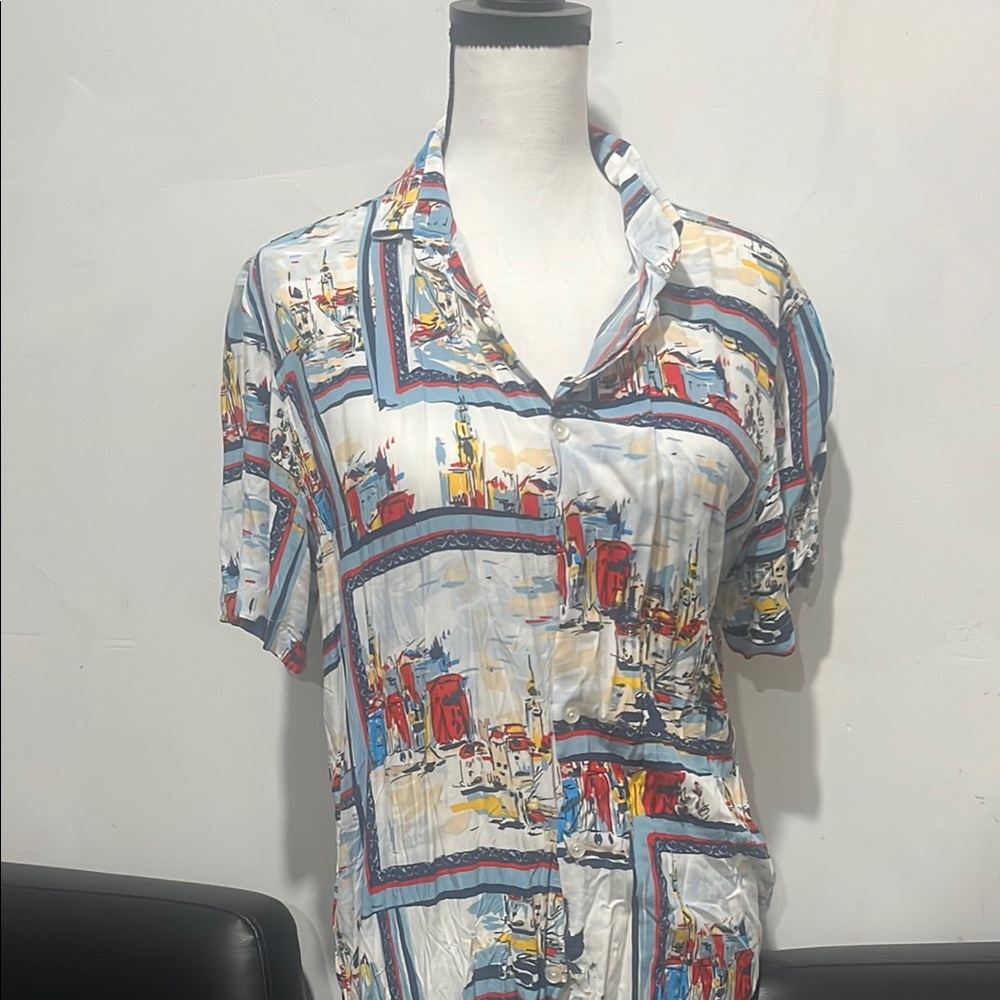 Zara Blue and Red Casual Button Down Shirt
